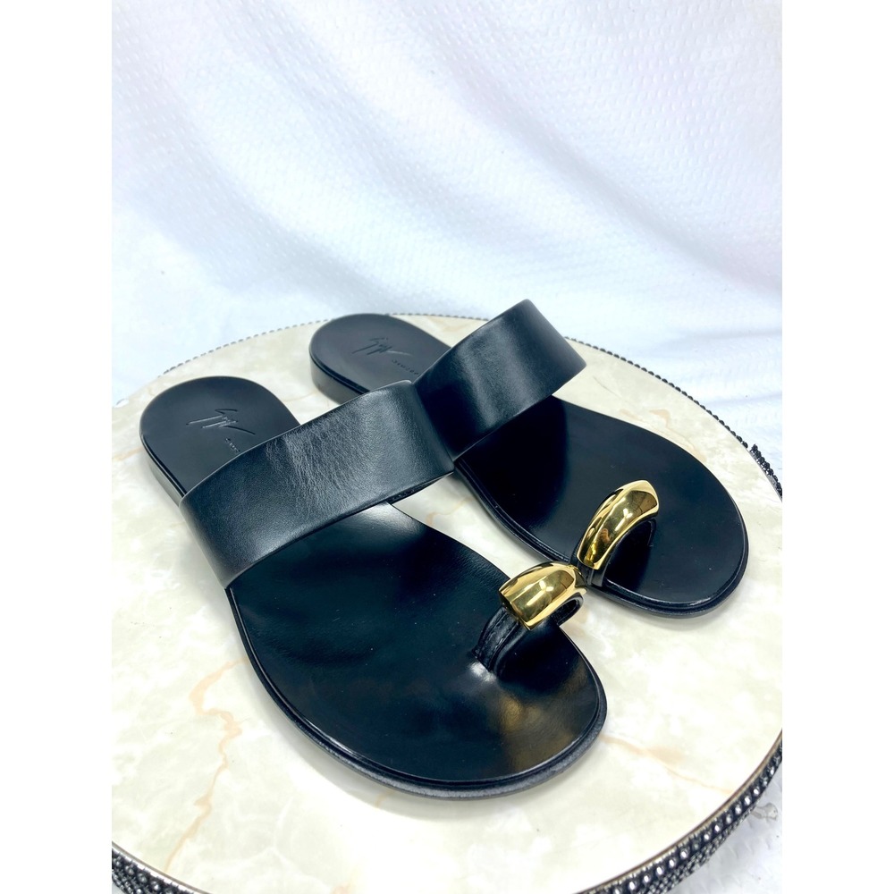 Giuseppe Zanotti Norbert Leather Toe-Loop Slide Sandals Womens 8 Black Italian